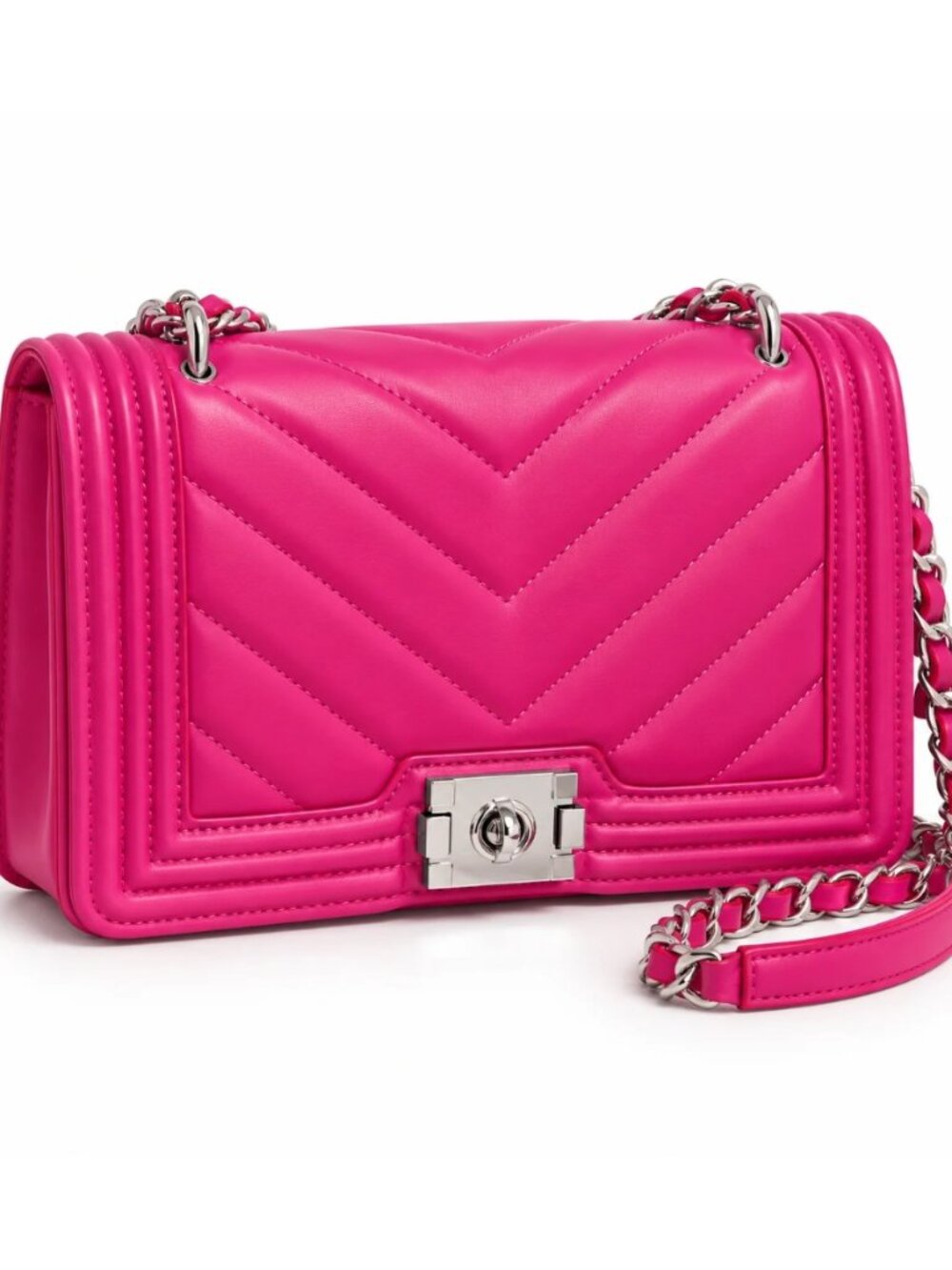 Badgley Mischka BM-4148 Hot Pink V Quilted Frame Crossbody Bag · Sizes One Size